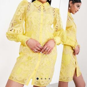 ASOS Yellow Lace Button-Up Dress